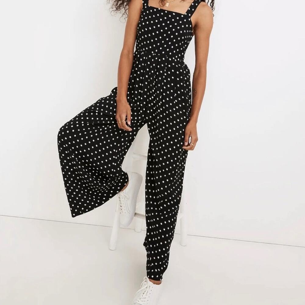 Madewell Polka Dot Wide Leg Jumpsuit Black Size 00